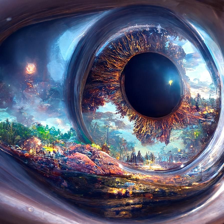 Sparkling Eye Reflecting a Fantasy Landscape