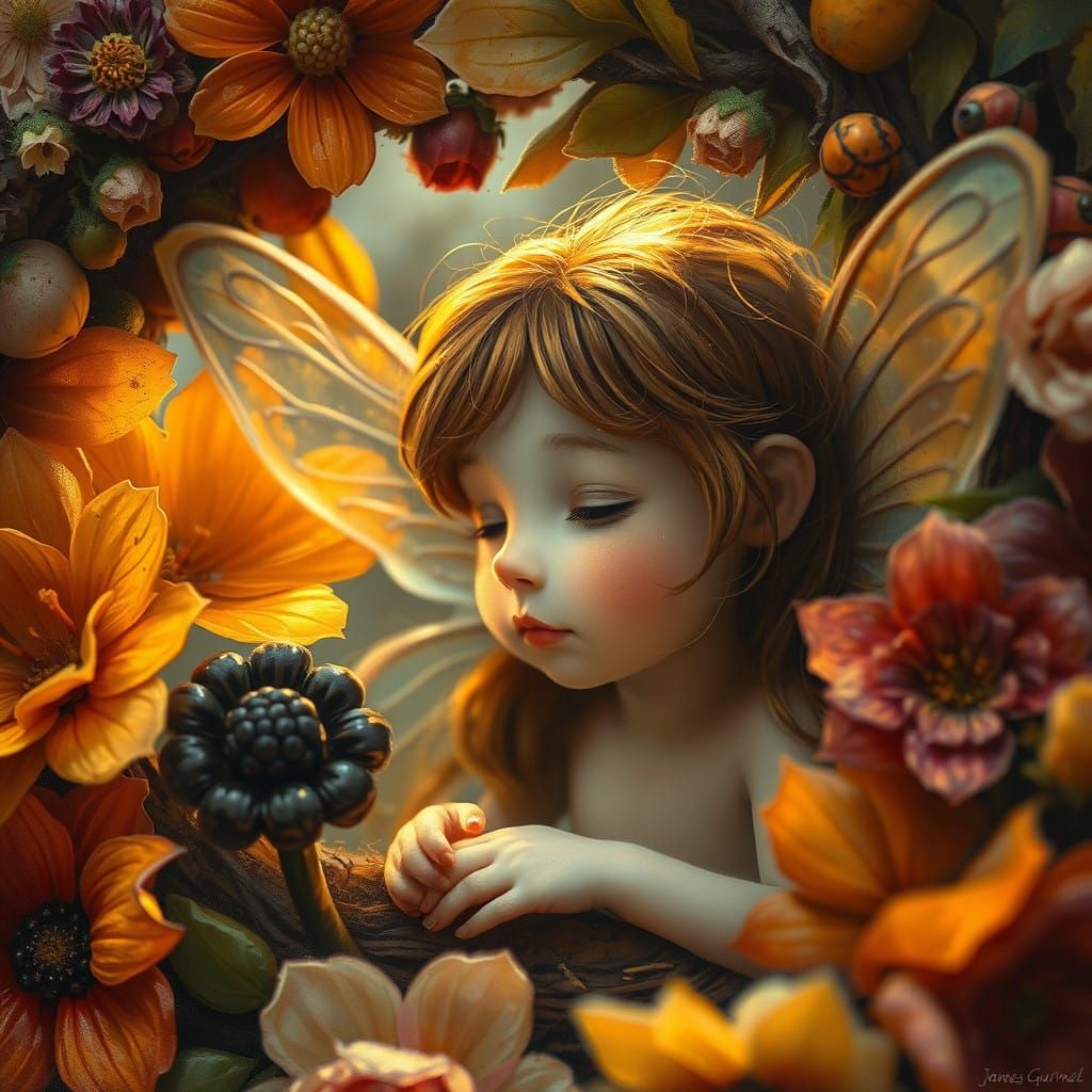 Whimsical Fairy in Autumn Wreath