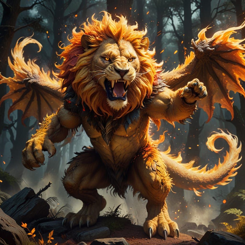 Dragon Lion Leaps Through Blazing Flames