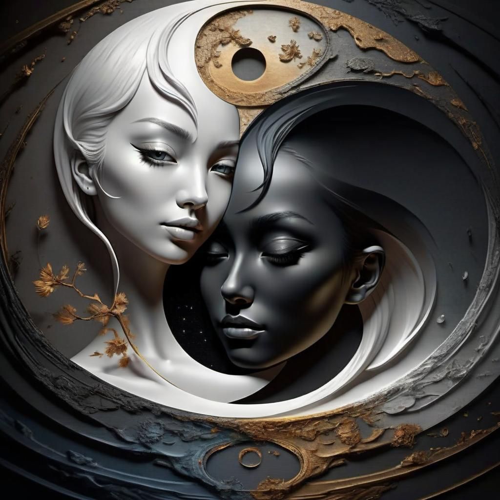 Abstract Yin-Yang Faces in Digital Art