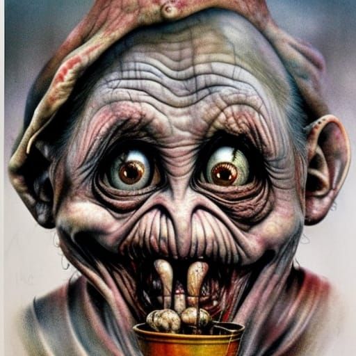Grotesque Gnome: A Hyperrealistic Color Illustration
