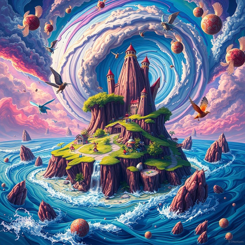 Whimsical Psychedelic Storm on a Tropical Island