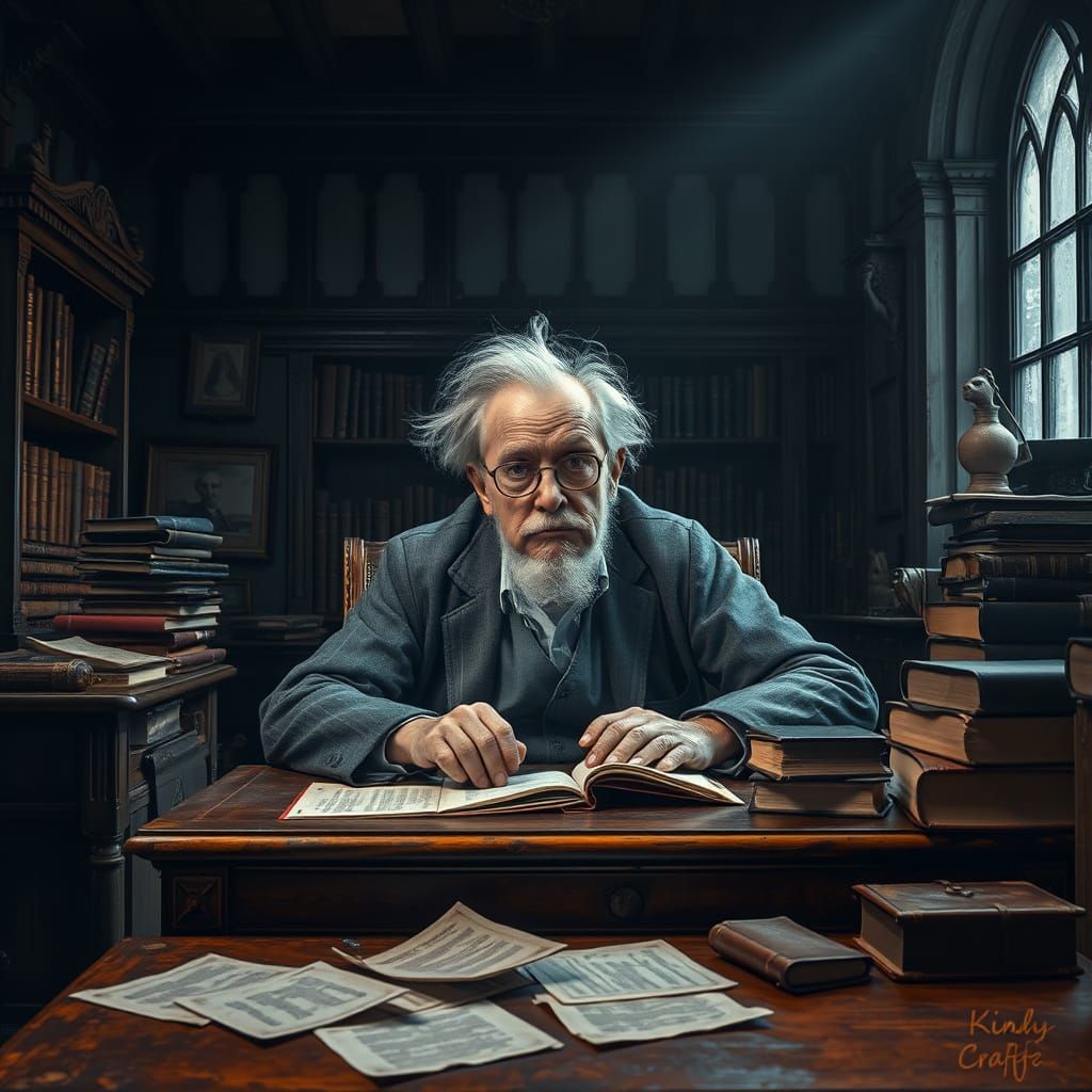 Elderly Scholar in Victorian Study