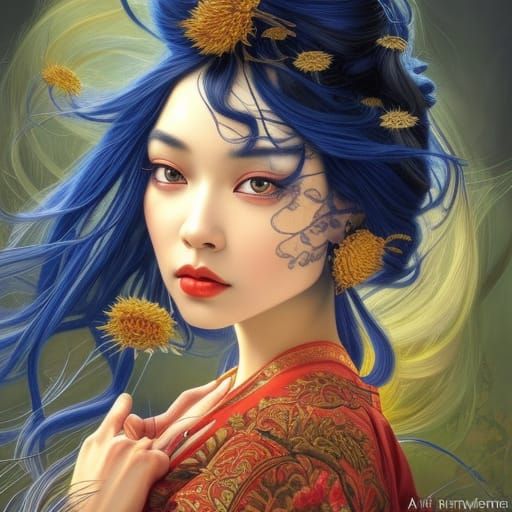Neovictorian Asian Beauty in Detailed Digital Portrait