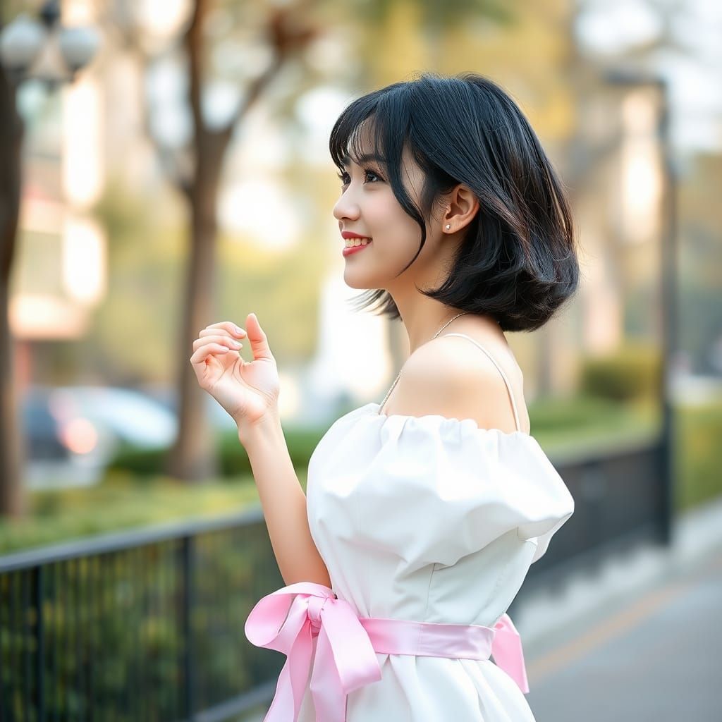 Beautiful Japanese Girl in City Fashion Photoshoot