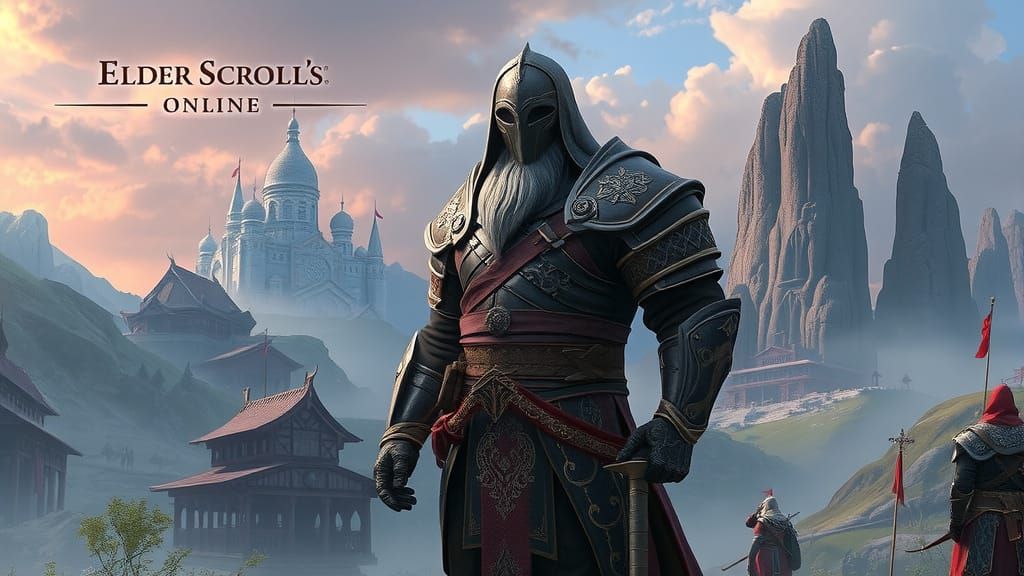 Heroic Warrior in Tamriel Landscape, Digital Art