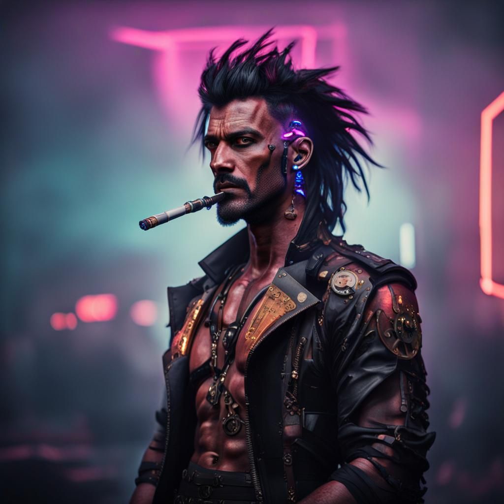 Cyberpunk Space Pirate with Steampunk Engine