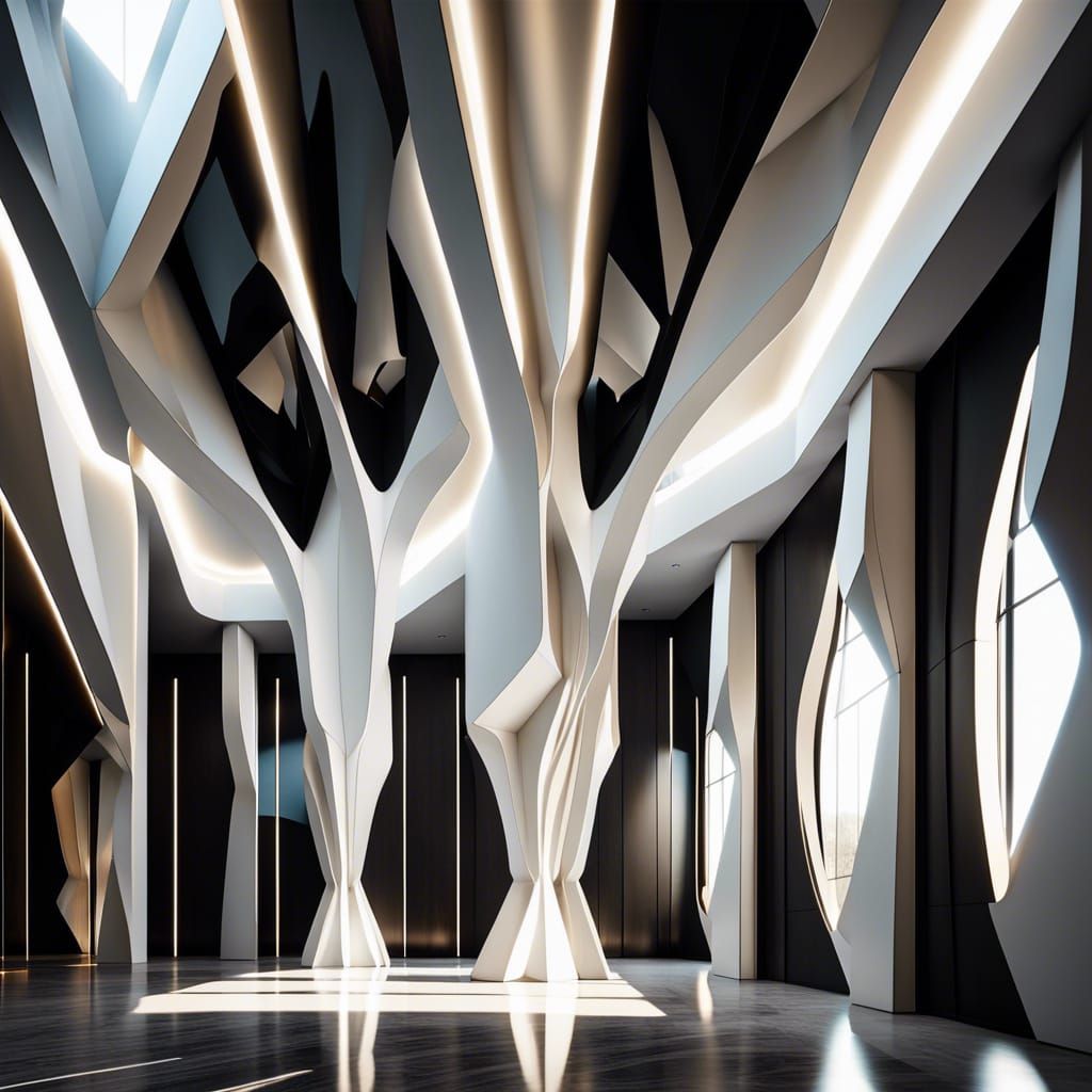 Luxury Brutalist Hall with Mirror Walls and Marble