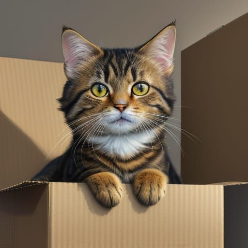 Impressionist Masterpiece of a Cozy Cat in a Cardboard Box