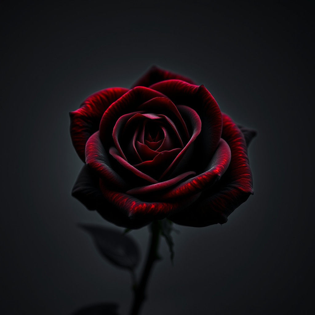 Hyperrealistic Black and Red Rose Close-Up