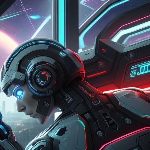 Alien in Spaceship with Futuristic Tech: Digital Concept Art