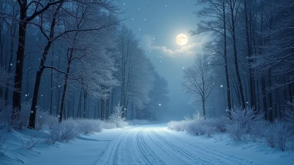 Ethereal Winter Night Scene in Impressionist Style