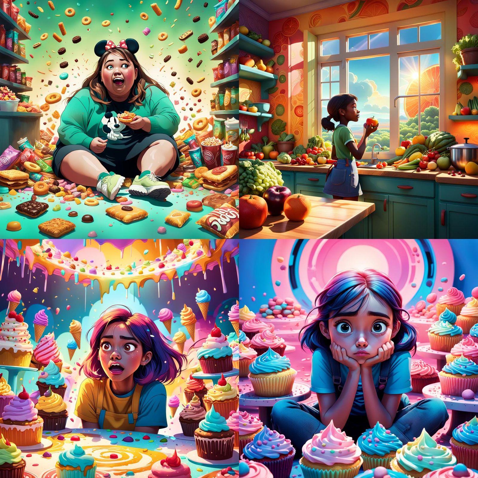 Girl's Journey from Sweets to Strength: A Pixar-Style Story