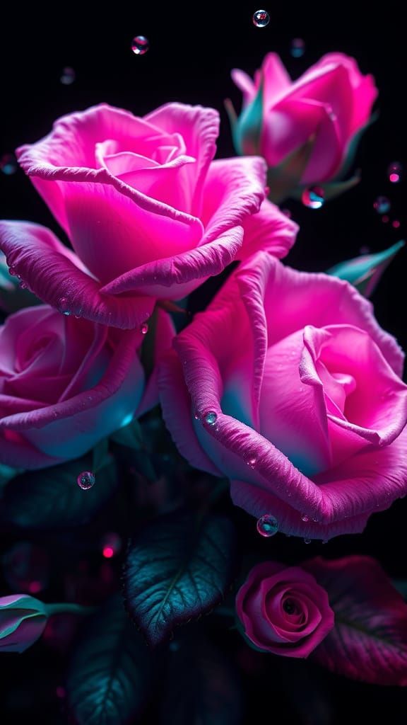 Magical Neon Roses with Sparkling Dew Drops