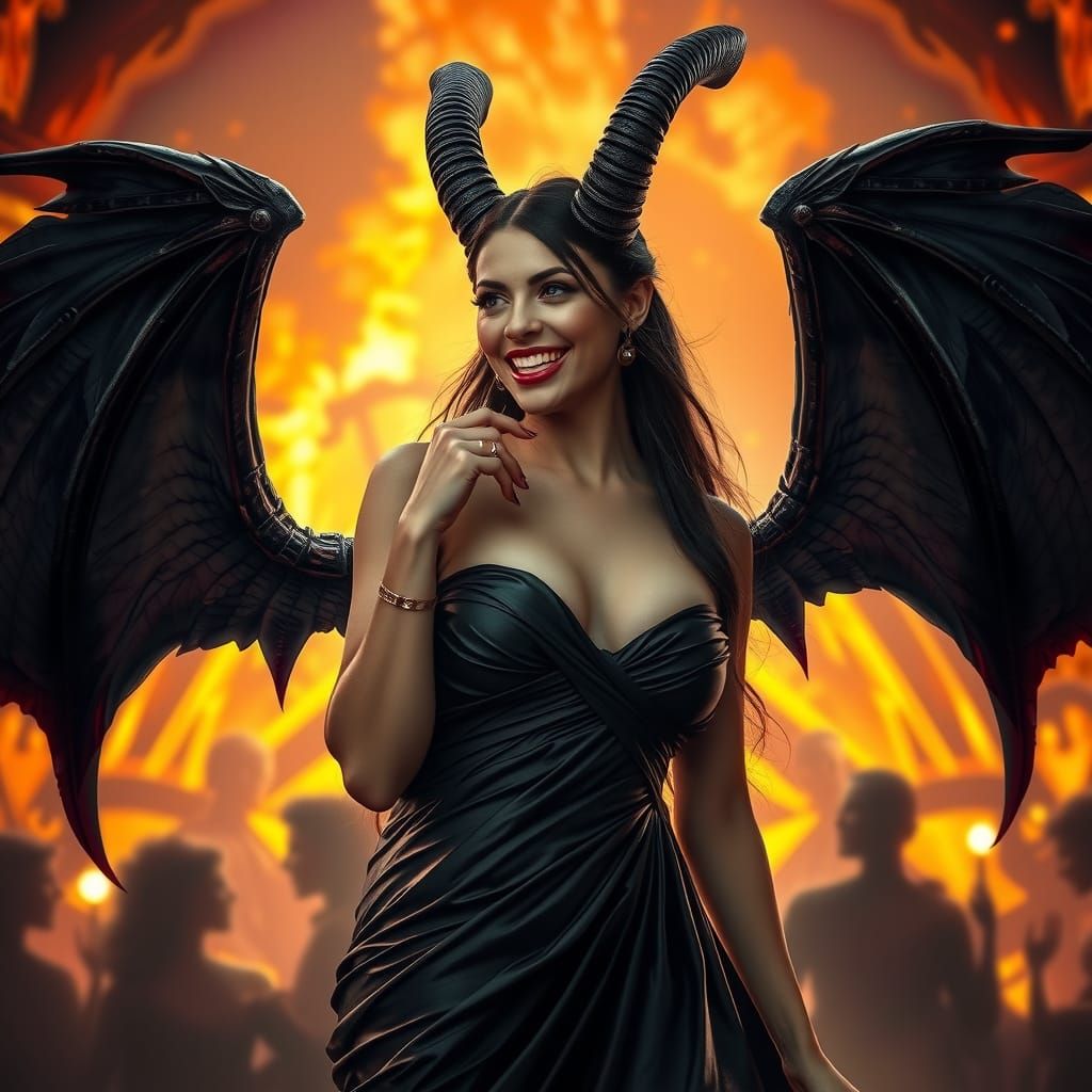 Demoness at Fiery Underworld Party in Hyperrealism