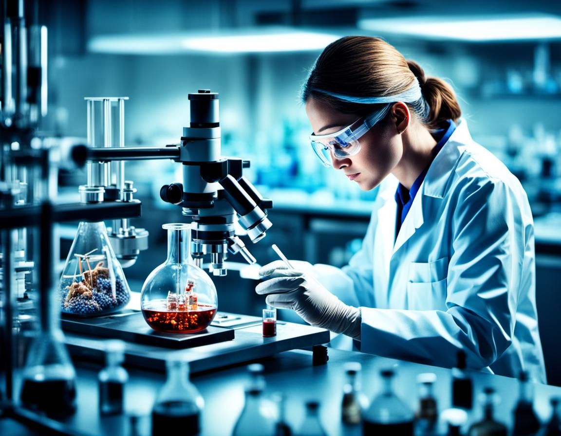 Female Scientist in Laboratory: Hyperrealistic Photo