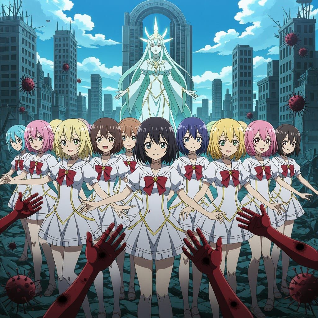 Eerie Anime Girls Synchronized in Ruined City