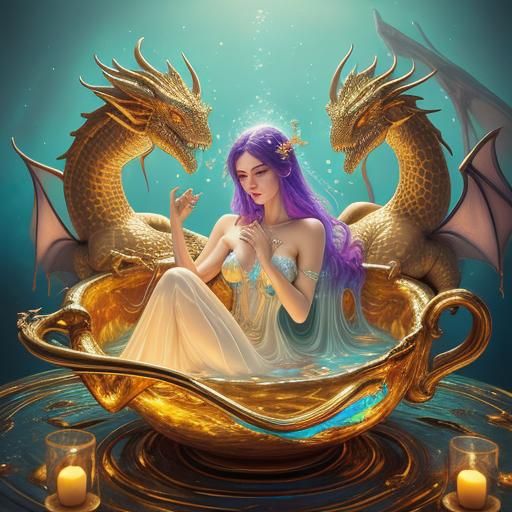 Glass Woman in Milk Bath with Dragons: Surrealist Dream