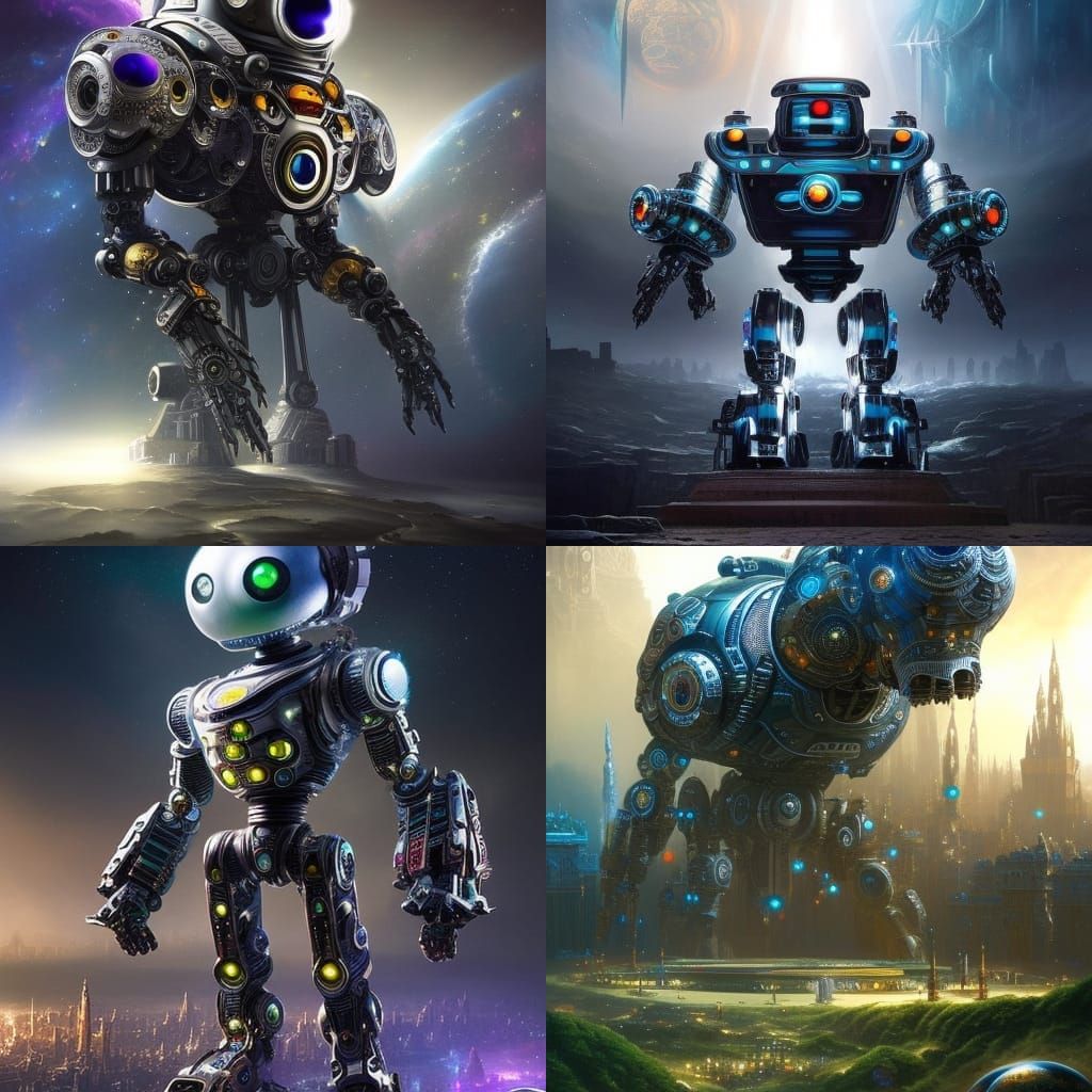 Ornate Chrome Robot in Gritty Surreal Style