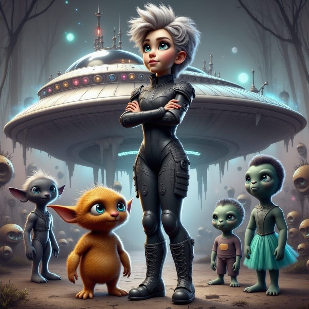 Disney-Inspired Alien Gathering in Futuristic Space