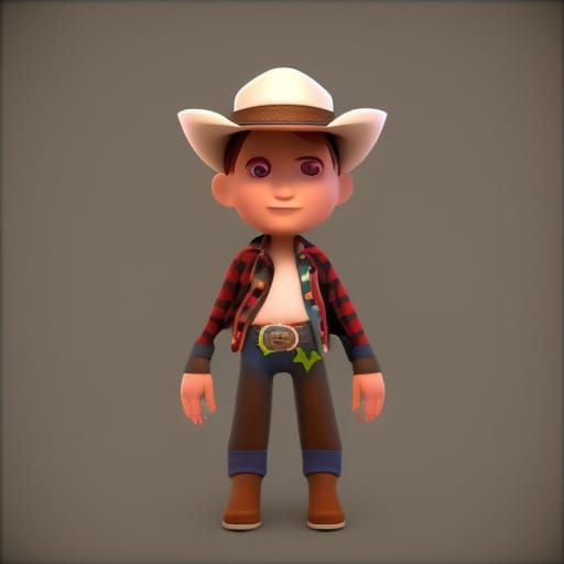 Cowboy Goth Boy in 3D Digital Art Style