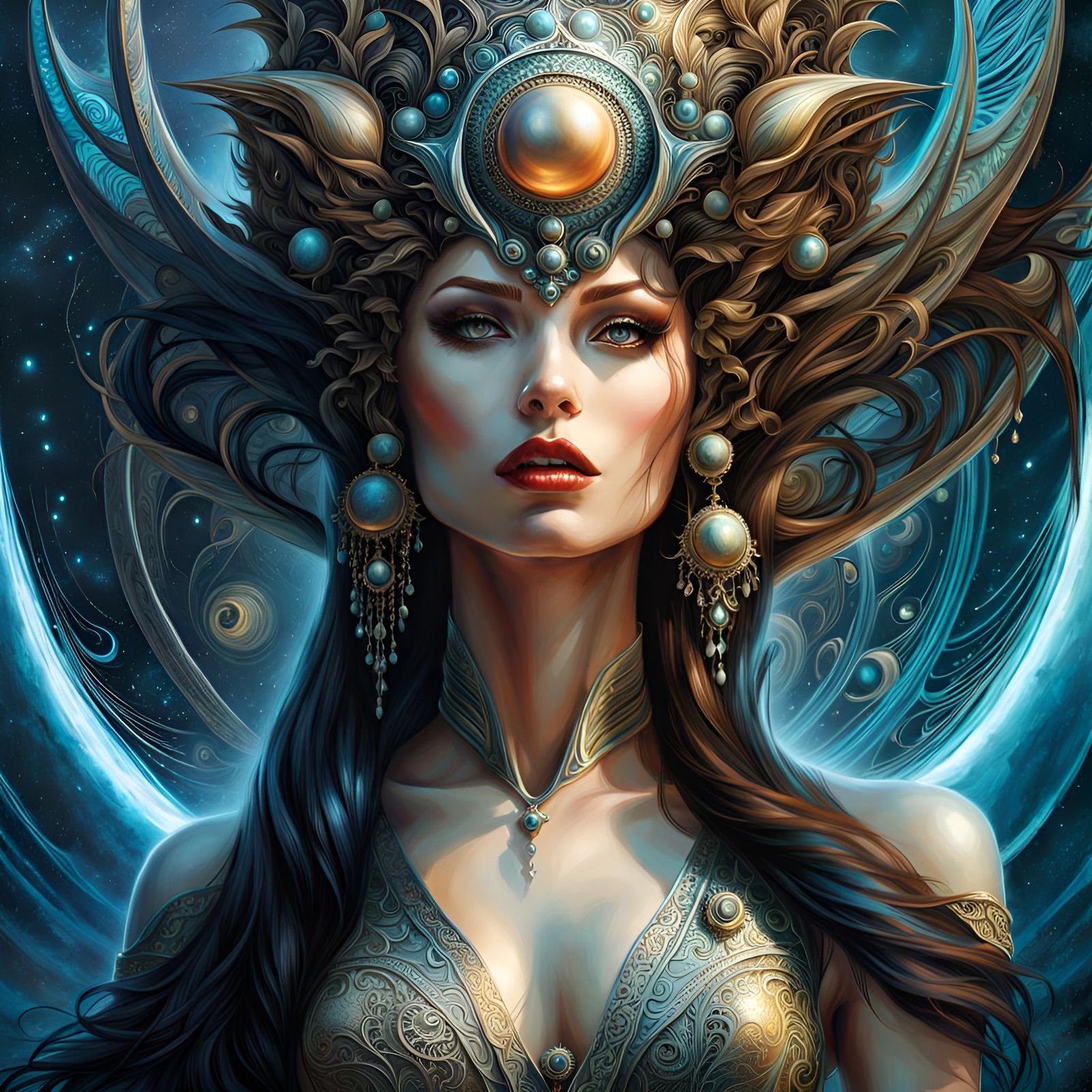 Melancholic Portrait of Merging Alien Women