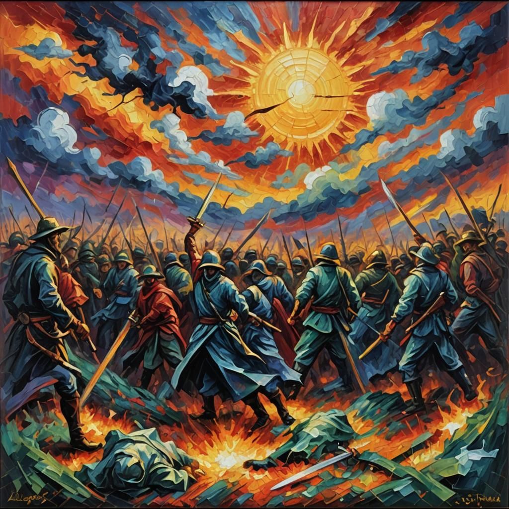 Dramatic Stormy Sunset in Expressionist Impasto Style