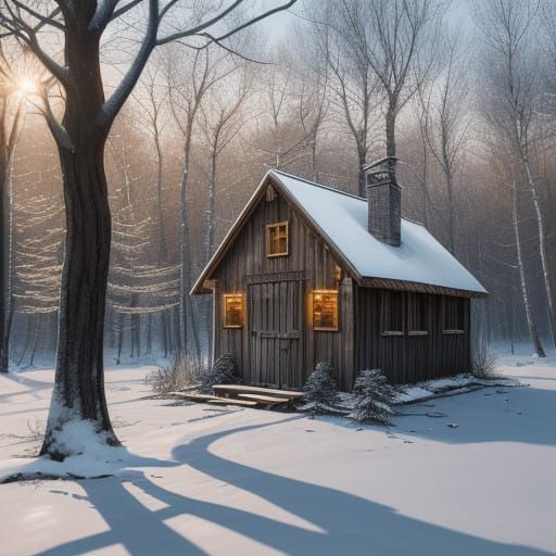 Serene Winter Woodland Scene in Rustic Style