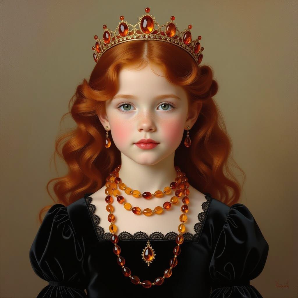 Girl in Amber Jewelry: A Hyperrealistic Oil Painting