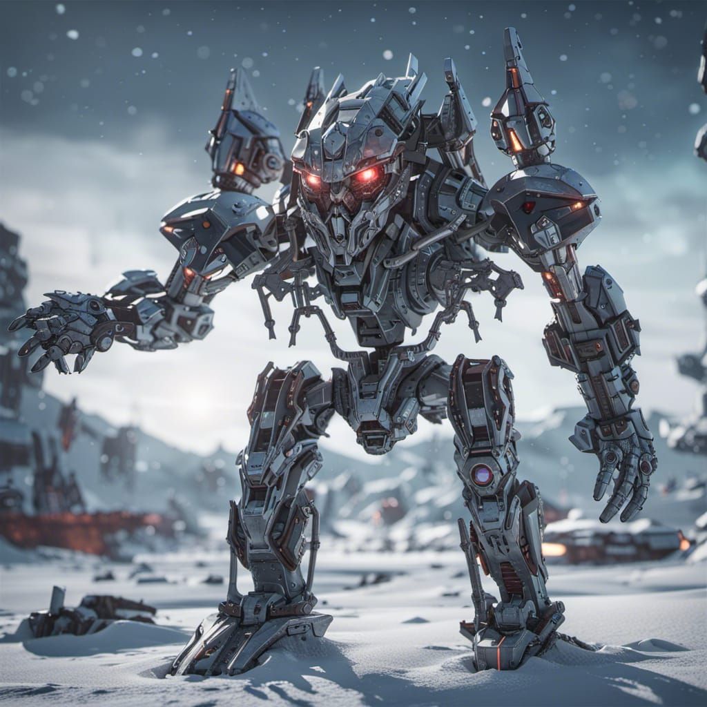 Futuristic Sci-Fi Demon War Mech in Snow