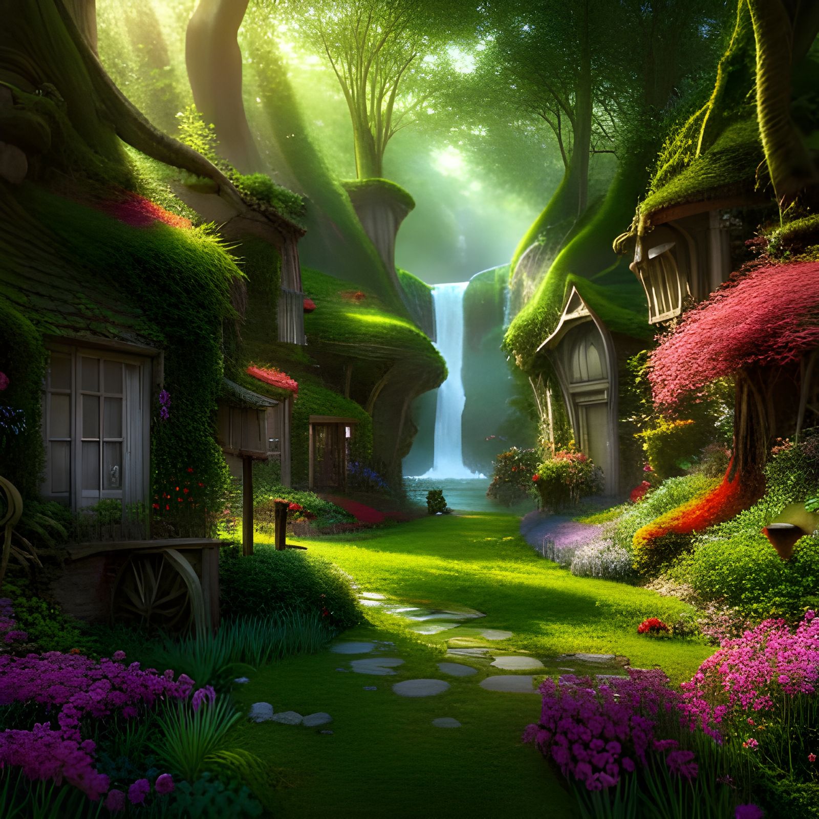 Enchanted Magical Garden with Rope Swing, 3D Render