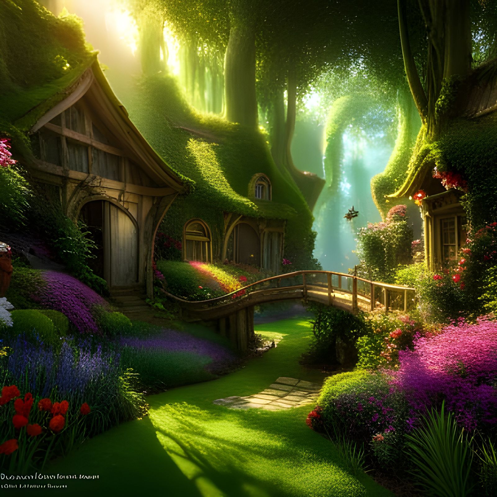 Enchanted Magical Garden With Rope Swing, 3D Render