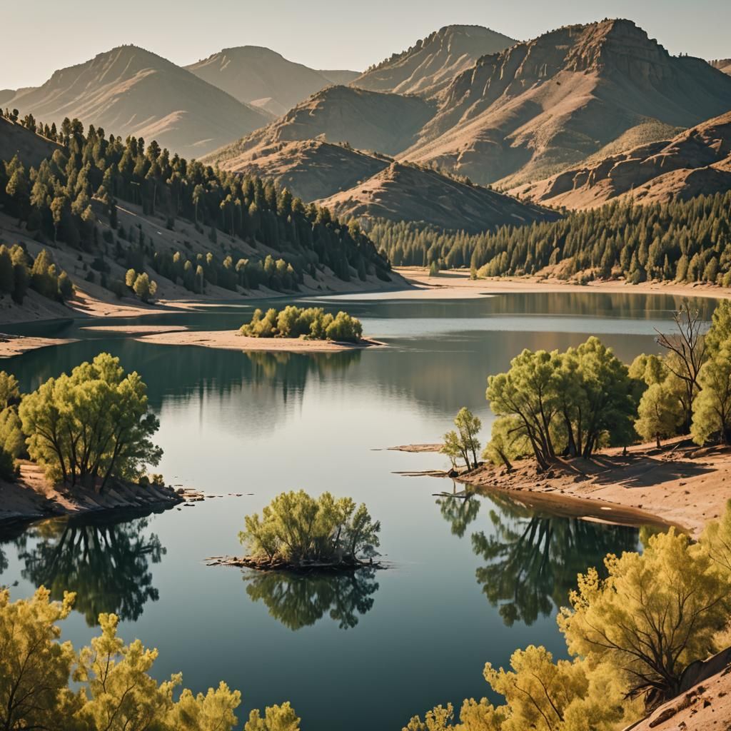 Bon Tempe Lake Landscape in Warm Sunlight
