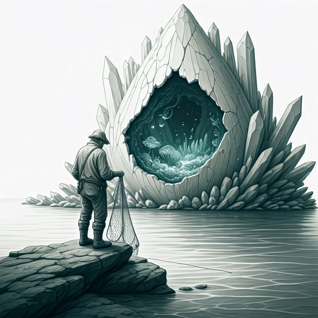 Fisherman Mending Nets Near Cracked Geode Ecosystem