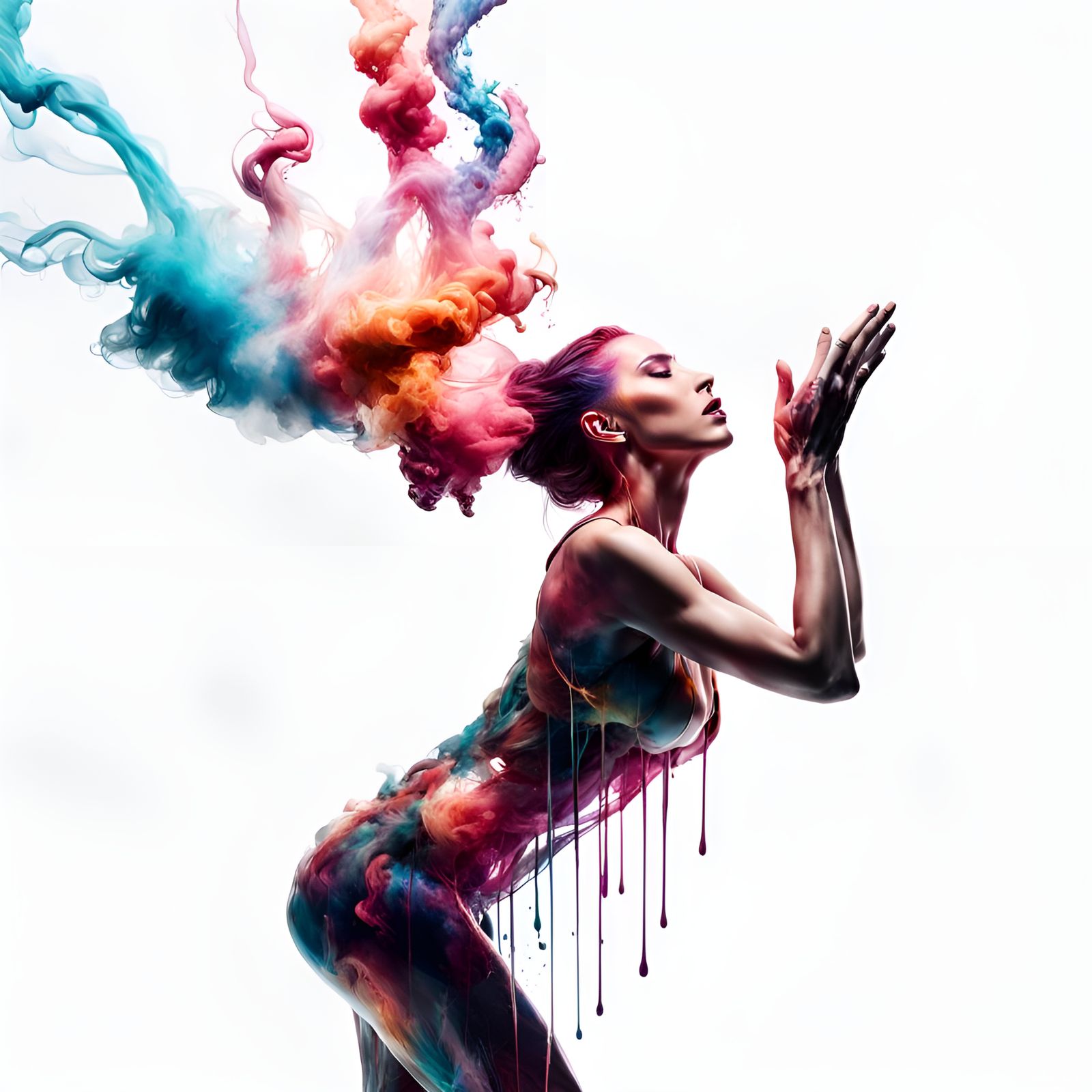 Cyborg Fitness Influencer Exploding with Color