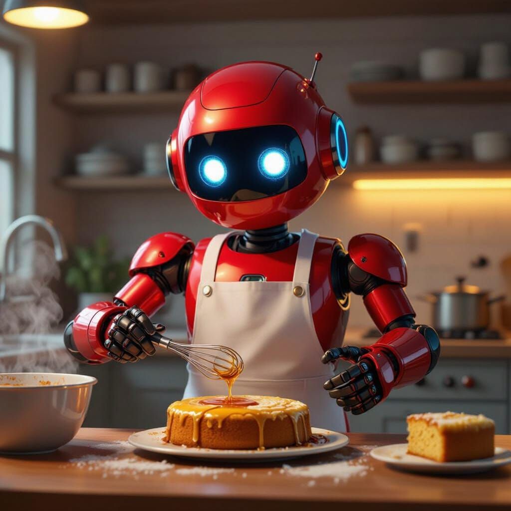 Robot Baker in Kitchen, Pixar Style