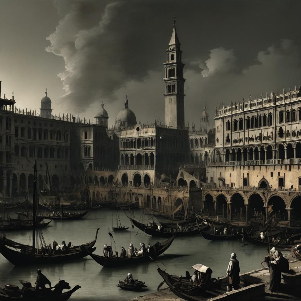 Grimdark Canal Scene in Classical Style