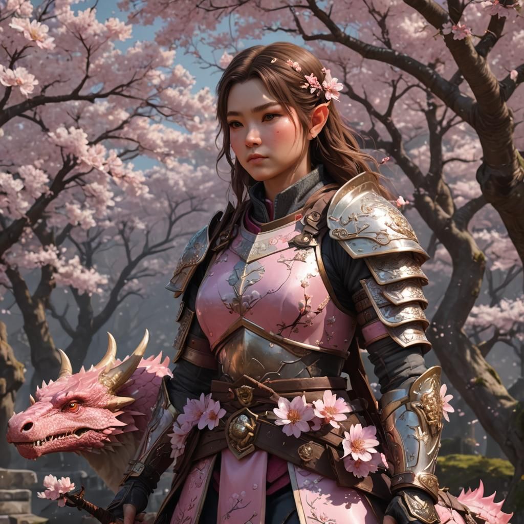 Dwarven Ranger with Cherry Blossoms and Dragon Pet