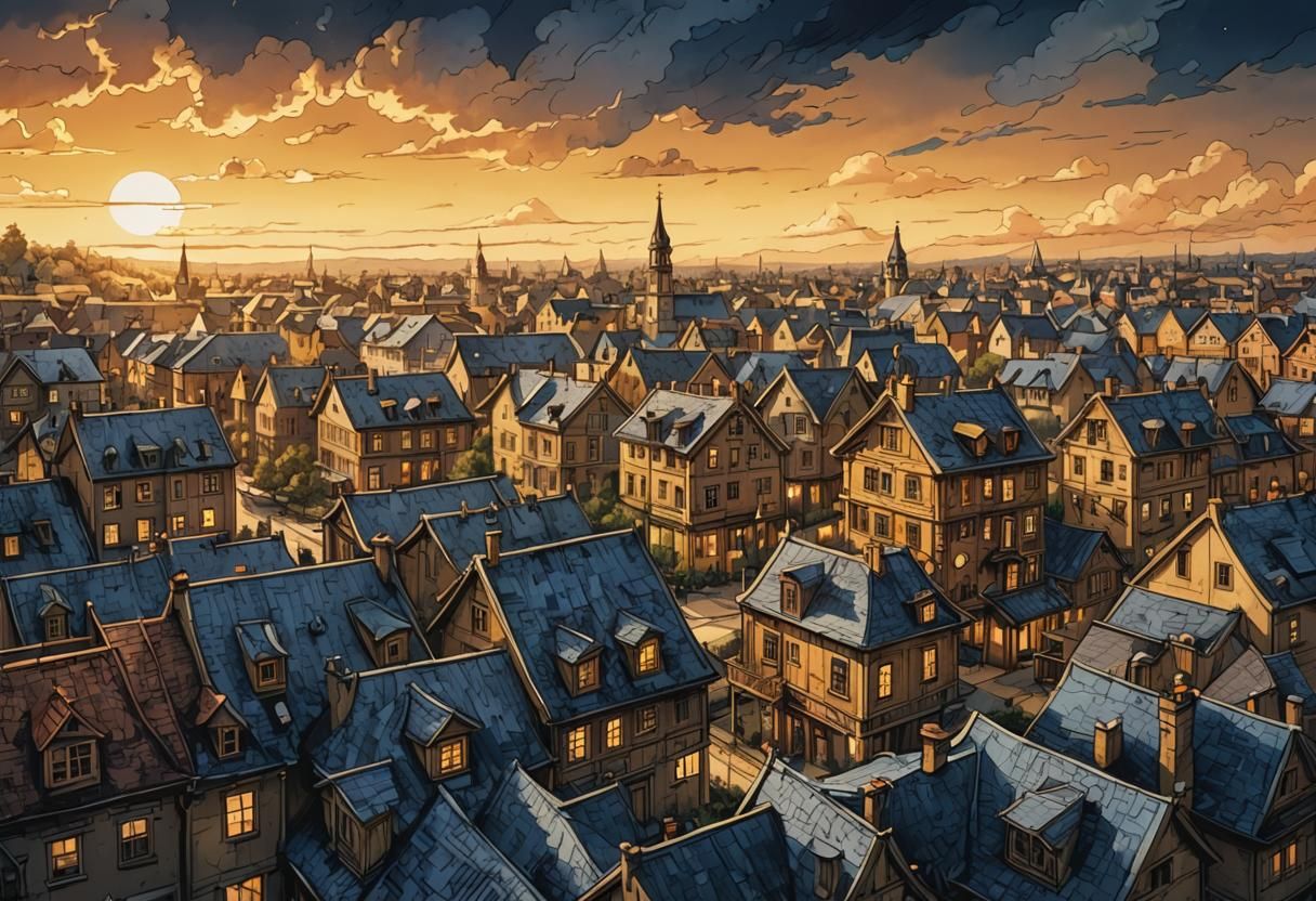 Aerial View of Elegant City in Ink Drawing Style