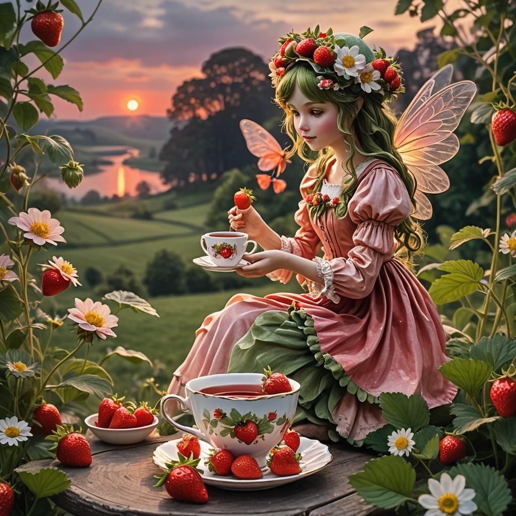 Strawberry and Fairy Tea Party at Sunset