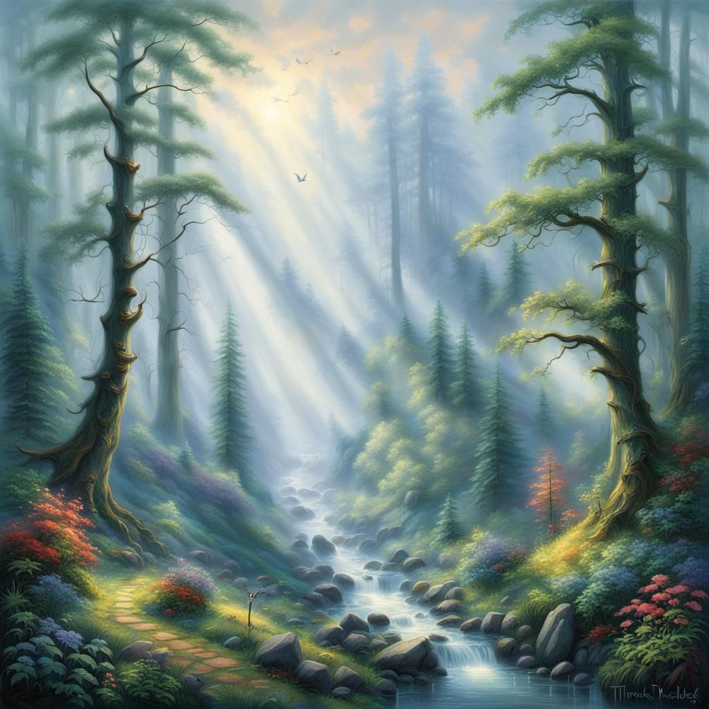 Ethereal Forest Shrouded in Morning Fog