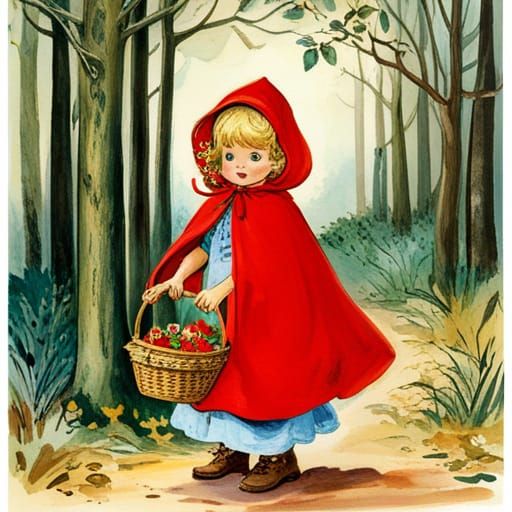 Cute 70's Red Riding Hood in the Woods