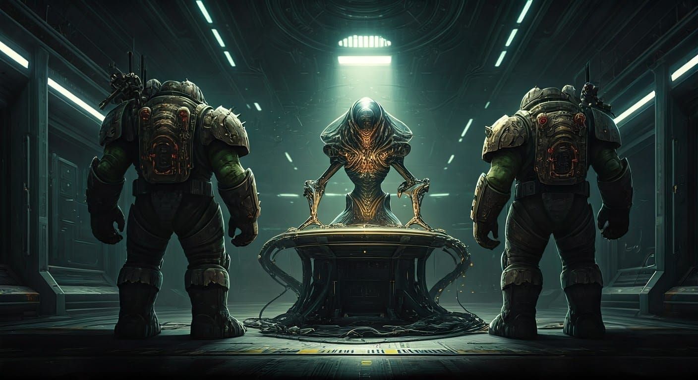 Orcs in Space Suits Meet a Shimmering Alien on a Futuristic....