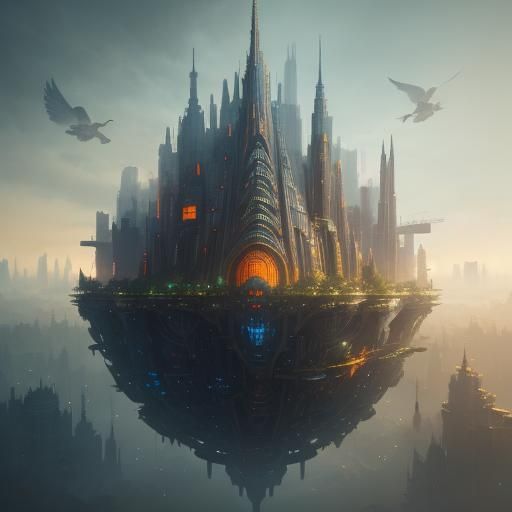 Utopian Future Cityscape with Neon Accents