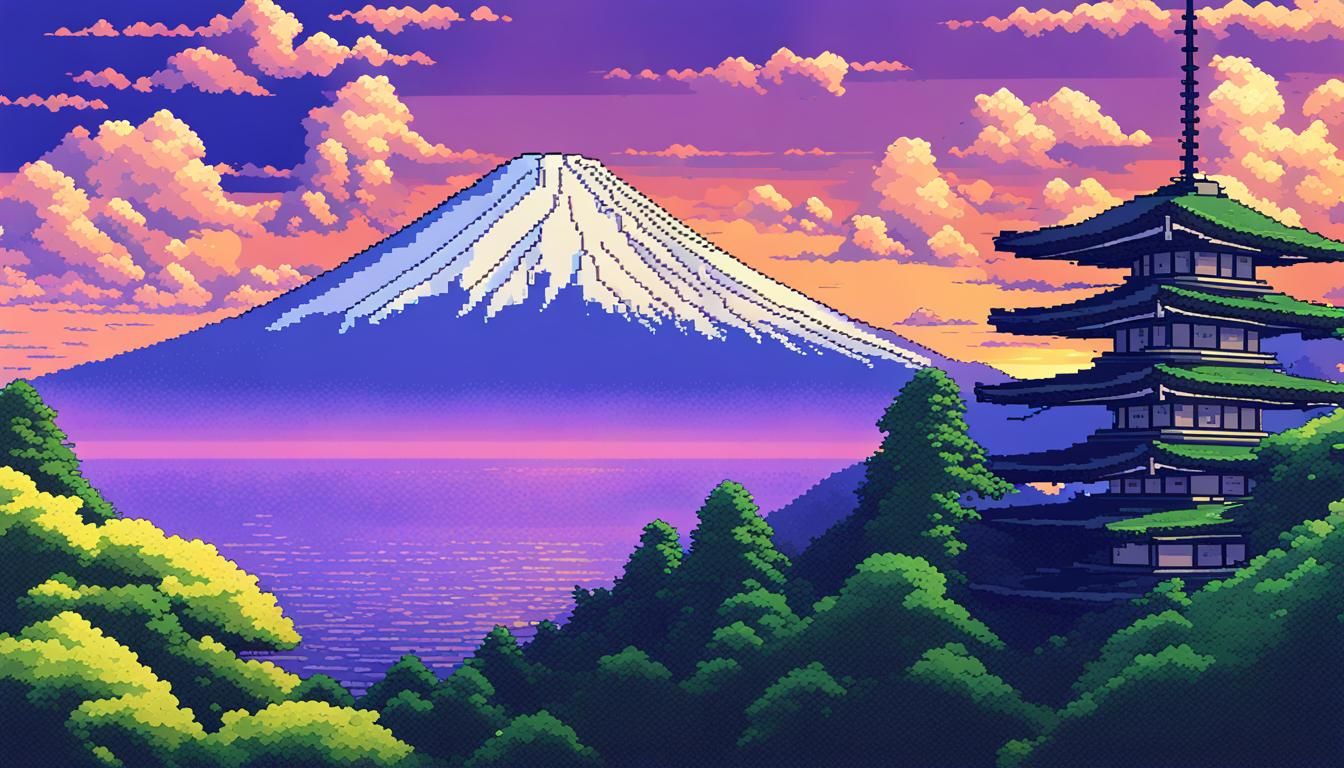 Pixel Art Mount Fuji Inspired by Studio Ghibli