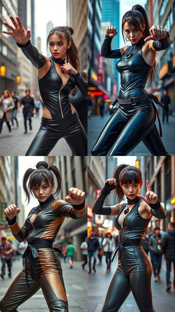 Superhero Girl in Sci-Fi Outfit, Kung Fu Pose