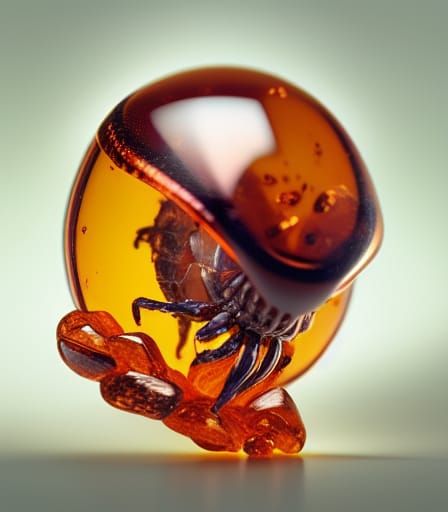 Alien Tick Encased in Amber: Hyperrealistic Close-Up