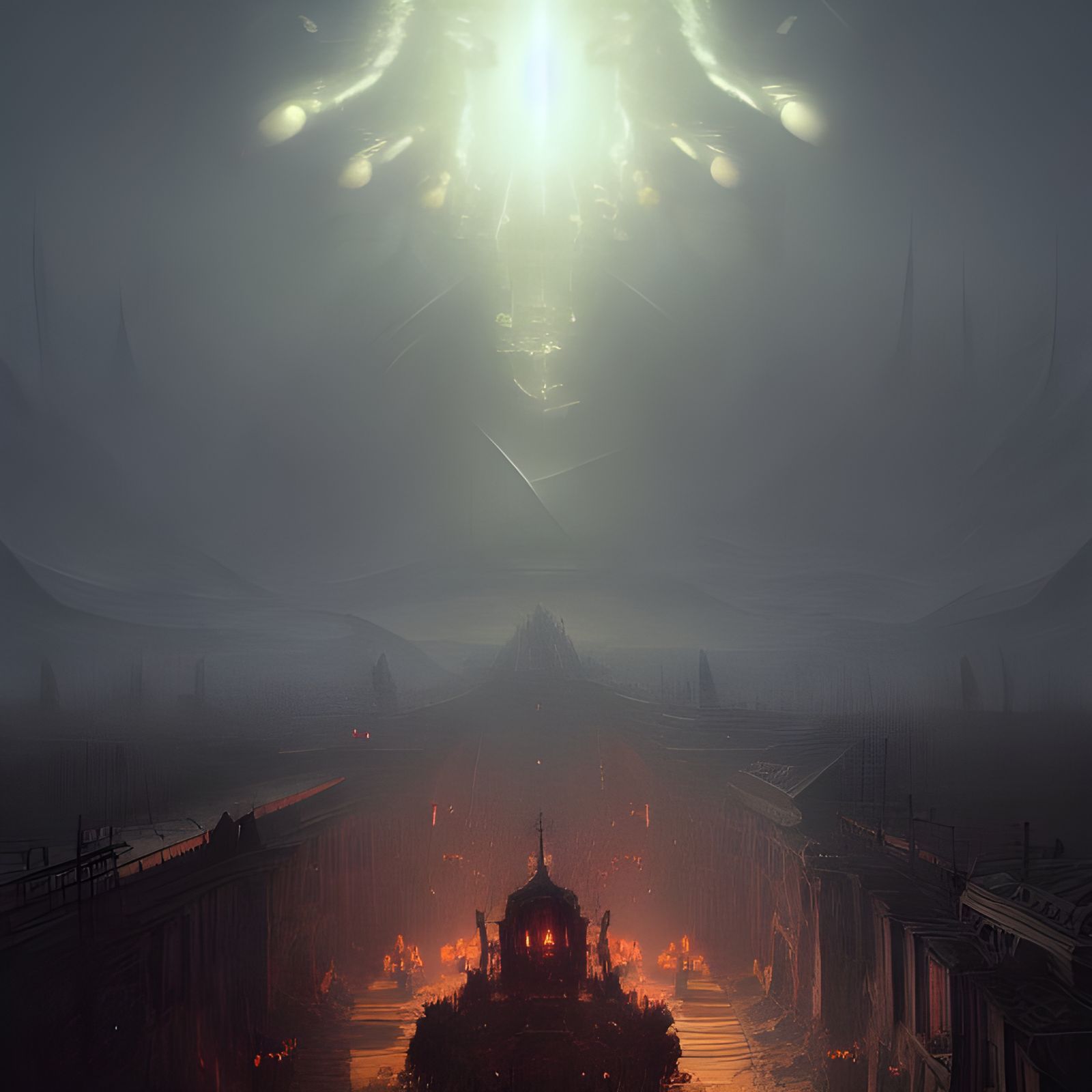 Detailed Dark Fantasy Art in Purple and Yellow