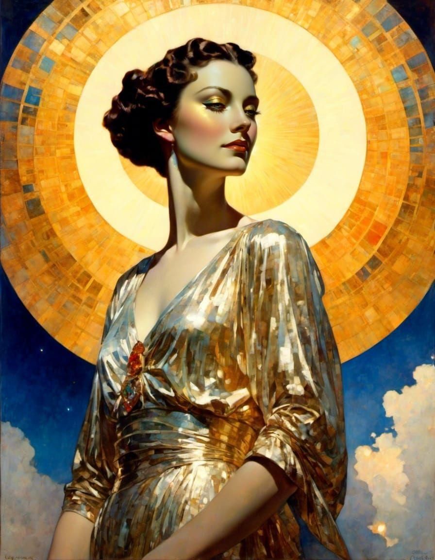 Olga Portrait in Golden Shimmering Celestial Sky