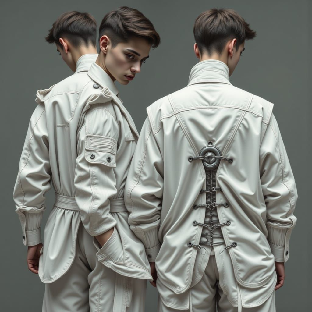 Detailed White Straight Jacket Front and Back View